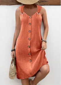 Modlily Orange Breathable A Line Sleeveless V Neck Dress - L
