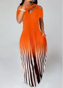 Modlily Orange Criss Cross Ombre Maxi Dress - S #872902