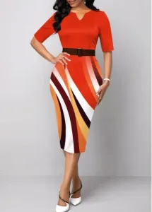 Modlily Orange Geometric Print Short Sleeve Bodycon Dress - XXL
