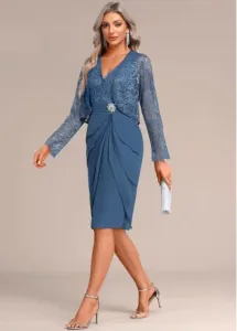Modlily Peacock Blue Layered Two Piece Suit Dress and Cardigan - S
