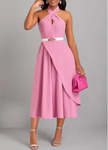 Modlily Pink Criss Cross Sleeveless Layered Dress - XL