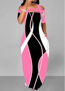 Modlily Pink Cut Out Geometric Print Maxi Dress - S