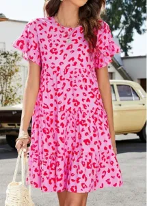 Modlily Pink Lightweigh Leopard A Line Dress - L