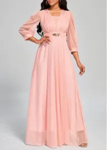 Modlily Pink Mesh Three Quarter Length Sleeve Dress - M