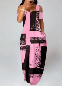 Modlily Pink Pocket Graffiti Print O Shape Maxi Dress - XXL