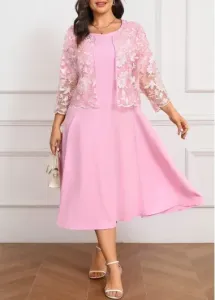 Modlily Pink Two Piece Plus Size Dress and Cardigan - 3XL