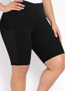 Modlily Plus Size Black Pocket Skinny High Waisted Swim Shorts - 1X