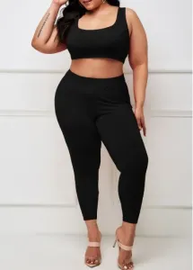 Modlily Plus Size Black Wide Strap High Waisted Sweatsuit - 1X