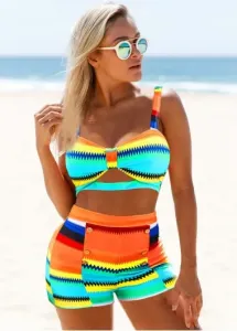 Modlily Plus Size Colorful Striped High Waisted Bikini Set - 3X