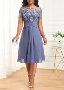 Modlily Plus Size Dusty Blue Lace H Shape Dress - 1X