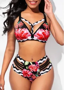 Modlily Plus Size Floral Print High Waisted Bikini Set - 3X
