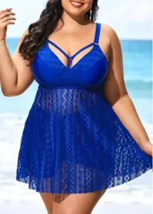Modlily Plus Size Lace Stitching Blue Swimdress Top - 3X