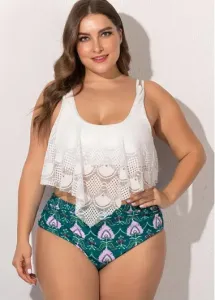 Modlily Plus Size Lace Stitching Floral Print Bikini Set - 2XL