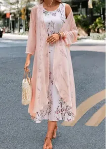 Modlily Plus Size Pink Two Piece Floral Print Shift Dress - 1X