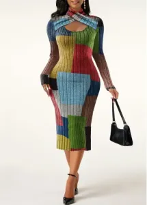 Modlily Plus Size Rainbow Color Criss Cross Geometric Print Dress - 2X