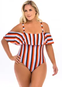 Modlily Plus Size Striped Cold Shoulder One Piece Swimwear - 3X