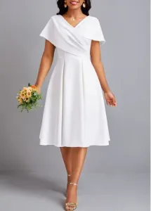 Modlily Plus Size White Umbrella Hem Short Sleeve Dress - 1X