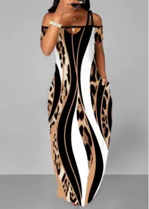 Modlily Pocket Sleeveless Leopard Multi Color Maxi Dress - L