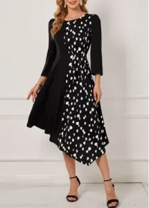 Modlily Polka Dot Black Asymmetric Hem Dress - S