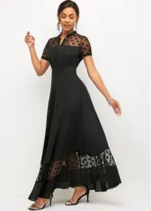 Modlily Polka Dot Mesh Stitching Short Sleeve Dress - XL
