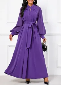 Modlily Purple Criss Cross Belted Long Sleeve Maxi Dress - L