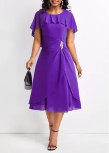 Modlily Purple Lightweigh A Line Short Sleeve Dress - S