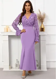 Modlily Purple Sequin Maxi Long Sleeve V Neck Bodycon Dress - M