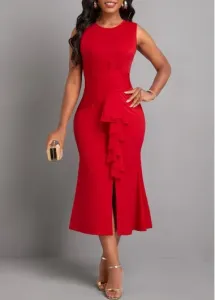 Modlily Red Asymmetry Sleeveless V Neck Bodycon Dress - XL