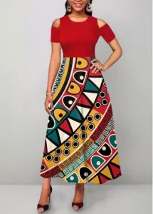 Modlily Red Cut Out Tribal Print Maxi Dress - S