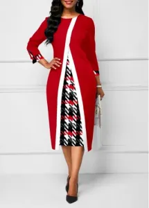 Modlily Red Feke 2in1 Patchwork Plaid Bodycon Dress - L