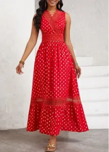 Modlily Red Hot Stamping Polka Dot Sleeveless Maxi Dress - M