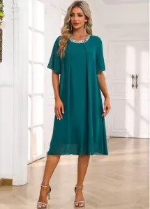 Modlily Round Neck Turquoise Mesh Shift Dress - L