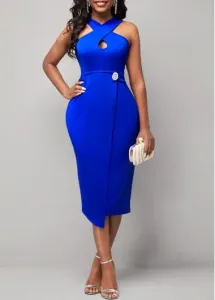 Modlily Royal Blue Criss Cross Neck Sleeveless Dress - XL