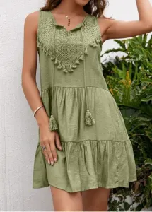 Modlily Sage Green Tassel A Line Sleeveless Dress - S