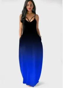 Modlily Sapphire Blue Pocket Ombre Maxi Dress - L