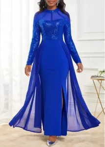 Modlily Sapphire Blue Shinning Long Sleeve Maxi Dress - L