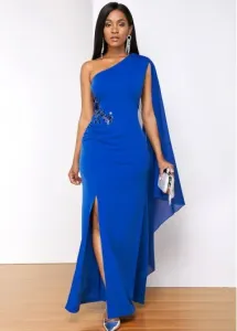 Modlily Royal Blue Split Sleeveless One Shoulder Bodycon Dress - S