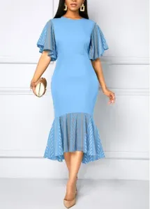 Modlily Sky Blue Lace Half Sleeve Bodycon Dress - M