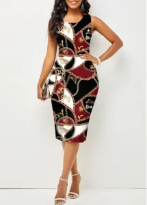 Modlily Sleeveless Round Neck Contrast Printed Bodycon Dress - XL