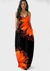 Modlily Spaghetti Strap Side Pocket Sunflower Print Dress - XL #173312