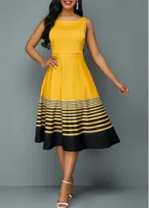 Modlily Stripe Print Sleeveless High Waist Dress - M