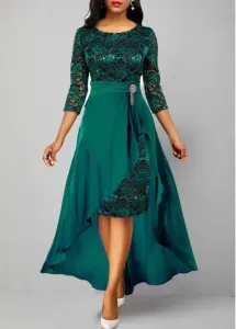 Modlily Turquoise Lace Patchwork High Low Dress - L