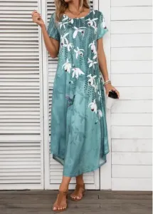 Modlily Turquoise Pocket Floral Print Shift Dress - 2XL