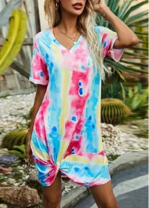 Modlily Twist Hem Tie Dye Print Multi Color Dress - L