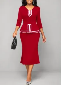 Modlily V Neck Red Striped Bodycon Dress - L