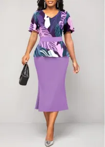 Modlily Violet Patchwork Short Sleeve Bodycon Dress - M