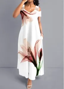 Modlily White Breathable Floral Print A Line Maxi Dress - S