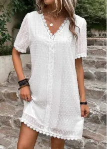 Modlily White Patchwork Short Sleeve Shift Dress - XL