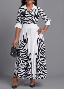 Modlily White Pleated Zebra Stripe Print Maxi Top and Skirt - S