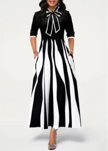 Modlily White Pocket Geometric Print Maxi Dress - L